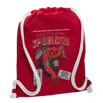 Spiderman the amazing, Τσάντα πλάτης πουγκί GYMBAG Κόκκινη, με τσέπη (40x48cm) & χονδρά κορδόνια