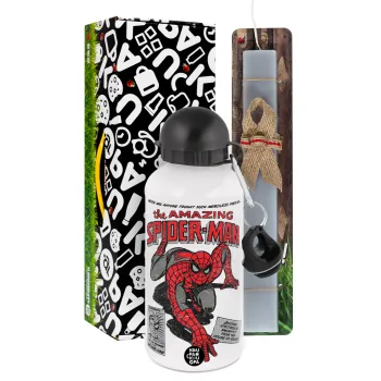 Spiderman the amazing, Easter Set, metallic aluminum water bottle (500ml) & aromatic flat Easter candle (30cm) (GRAY)