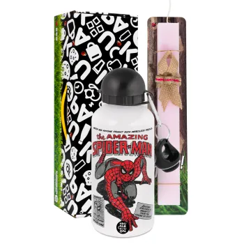 Spiderman the amazing, Easter Set, metallic aluminum bottle (500ml) & aromatic flat Easter candle (30cm) (PINK)