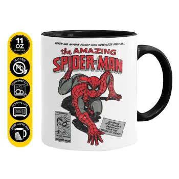 Spiderman the amazing, Κούπα χρωματιστή μαύρη, κεραμική, 330ml