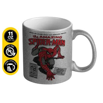 Spiderman the amazing, Κούπα Ασημένια Glitter που γυαλίζει, κεραμική, 330ml