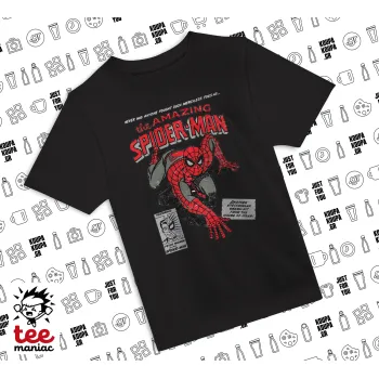 Spiderman the amazing, ΜΑΥΡΟ Άνετο παιδικό T-Shirt από 100% βαμβάκι, για κάθε μέρα. Vegan & OEKO-TEX πιστοποιημένο.