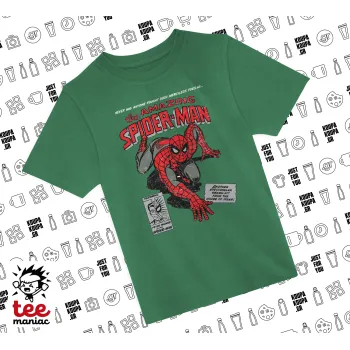 Spiderman the amazing, ΠΡΑΣΙΝΟ Άνετο παιδικό T-Shirt από 100% βαμβάκι, για κάθε μέρα. Vegan & OEKO-TEX πιστοποιημένο.