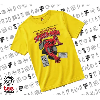 Spiderman the amazing, Κίτρινο Άνετο παιδικό T-Shirt από 100% βαμβάκι, για κάθε μέρα. Vegan & OEKO-TEX πιστοποιημένο.