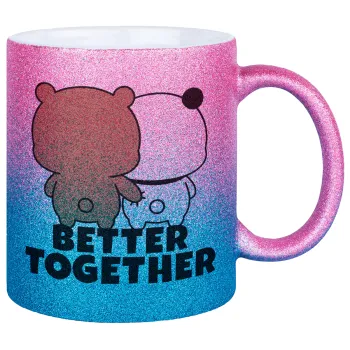 Bubu & Dudu Better together, Κούπα Χρυσή/Μπλε Glitter, κεραμική, 330ml