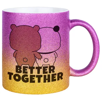 Bubu & Dudu Better together, Κούπα Χρυσή/Ροζ Glitter, κεραμική, 330ml