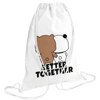 Bubu & Dudu Better together, Τσάντα πλάτης πουγκί GYMBAG λευκή (28x40cm)