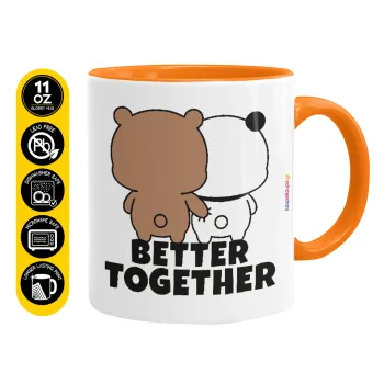 Bubu & Dudu Better together, Κούπα χρωματιστή πορτοκαλί, κεραμική, 330ml
