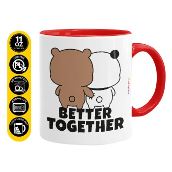 Bubu & Dudu Better together, Κούπα χρωματιστή κόκκινη, κεραμική, 330ml