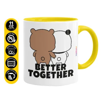 Bubu & Dudu Better together, Κούπα χρωματιστή κίτρινη, κεραμική, 330ml