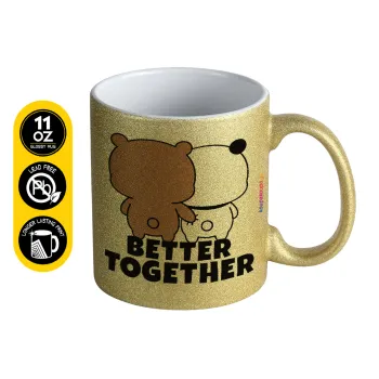 Bubu & Dudu Better together, Κούπα Χρυσή Glitter που γυαλίζει, κεραμική, 330ml