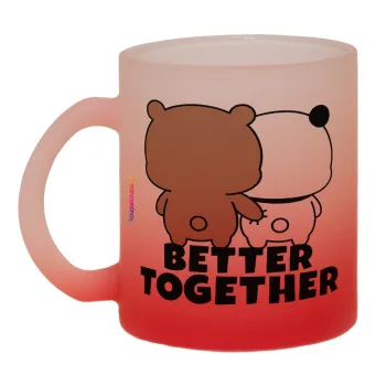 Bubu & Dudu Better together, Κούπα γυάλινη δίχρωμη με βάση το κόκκινο ματ, 330ml