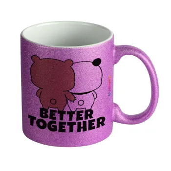 Bubu & Dudu Better together, Κούπα Μωβ Glitter που γυαλίζει, κεραμική, 330ml