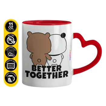 Bubu & Dudu Better together, Κούπα καρδιά χερούλι κόκκινη, κεραμική, 330ml