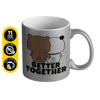 Bubu & Dudu Better together, Κούπα Ασημένια Glitter που γυαλίζει, κεραμική, 330ml