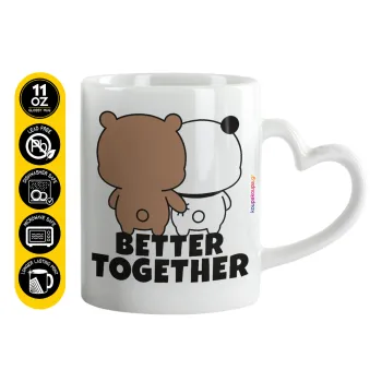 Bubu & Dudu Better together, Κούπα καρδιά χερούλι λευκή, κεραμική, 330ml