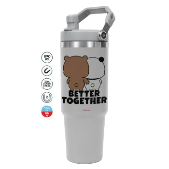 Bubu & Dudu Better together, ΓΚΡΙ Travel Tumbler Θερμός με χερούλι και καλαμάκι 890ml