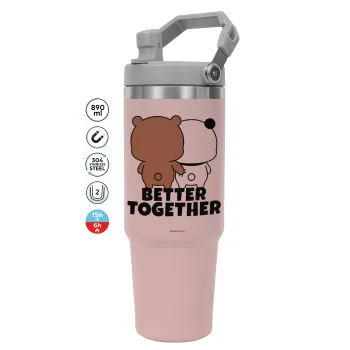 Bubu & Dudu Better together, ΡΟΖ Travel Tumbler Θερμός με χερούλι και καλαμάκι 890ml