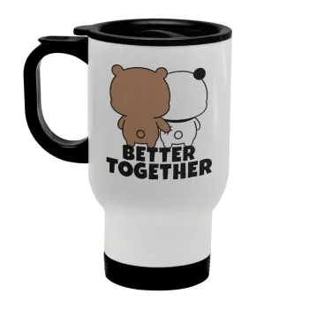 Bubu & Dudu Better together, Κούπα ταξιδιού ανοξείδωτη με καπάκι, διπλού τοιχώματος (θερμό) λευκή 450ml