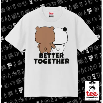 Bubu & Dudu Better together, ΛΕΥΚΟ Κλασικό T-Shirt, διπλής ραφής, χωρίς πλευρικές ραφές από 100% βαμβάκι. Vegan & OEKO-TEX πιστοποιημένο.