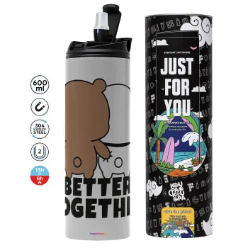 Bubu & Dudu Better together, Tumbler ποτήρι θερμό ΓΚΡΙ από ανοξείδωτο ατσάλι 600ml