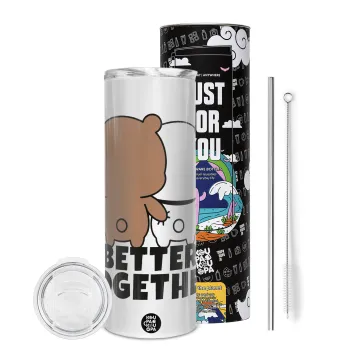 Bubu & Dudu Better together, Tumbler ποτήρι θερμό από ανοξείδωτο ατσάλι 600ml, με μεταλλικό καλαμάκι & βούρτσα καθαρισμού