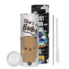 Tumbler ποτήρι θερμό από ανοξείδωτο ατσάλι 600ml, με μεταλλικό καλαμάκι & βούρτσα καθαρισμού