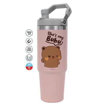 She's my Bubu, ΡΟΖ Travel Tumbler Θερμός με χερούλι και καλαμάκι 890ml
