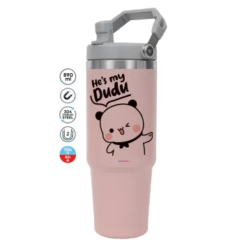 He's my Dudu, ΡΟΖ Travel Tumbler Θερμός με χερούλι και καλαμάκι 890ml