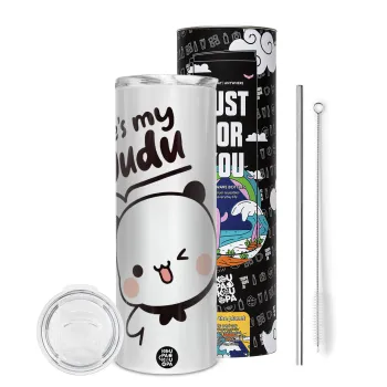 He's my Dudu, Tumbler ποτήρι θερμό από ανοξείδωτο ατσάλι 600ml, με μεταλλικό καλαμάκι & βούρτσα καθαρισμού