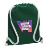 Τσάντα πλάτης πουγκί GYMBAG BOTTLE GREEN, με τσέπη (40x48cm) & χονδρά λευκά κορδόνια