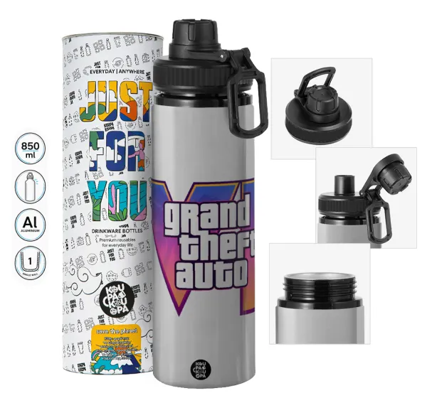 GTA VI — Metallic water bottle with safety cap, 850ml aluminum