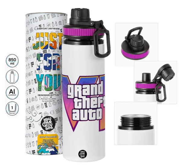 GTA VI — Metallic water bottle with safety lid, 850ml aluminum