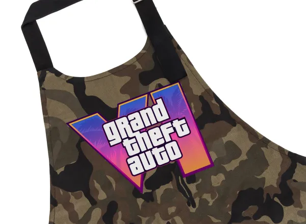 GTA VI — Chef's cooking apron with pockets, cotton, camouflage (adult, 100% cotton)