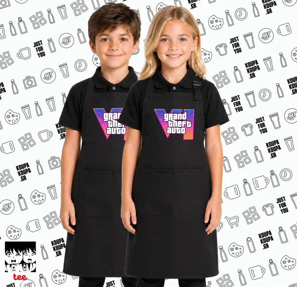 GTA VI — Black kids' kitchen apron with 2 pockets (one size, kids)