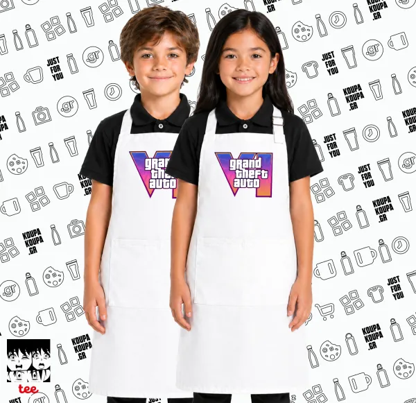 GTA VI — White kids' cooking apron with pockets