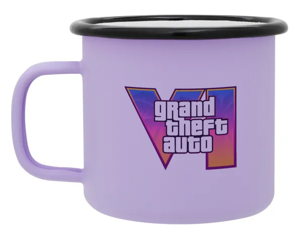 GTA VI — Metal enamel mug, matte light pastel purple, 360ml