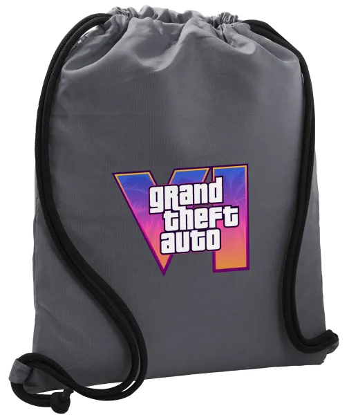 GTA VI — Τσάντα πλάτης πουγκί GYMBAG ΓΚΡΙ, με τσέπη (40x48cm) & χονδρά κορδόνια