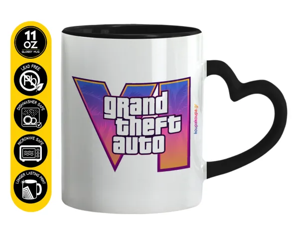 GTA VI — Mug heart black handle, ceramic, 330ml