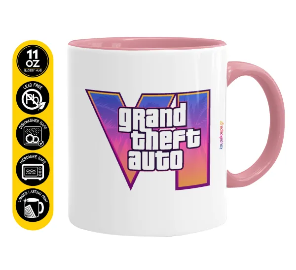 GTA VI — Κούπα χρωματιστή ροζ, κεραμική, 330ml
