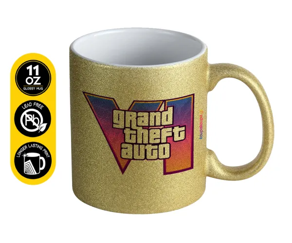 GTA VI — Gold glitter mug that sparkles, ceramic, 330ml