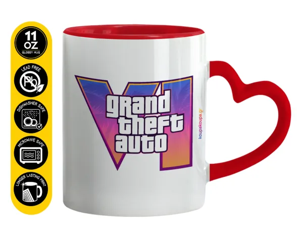 GTA VI — Mug heart red handle, ceramic, 330ml