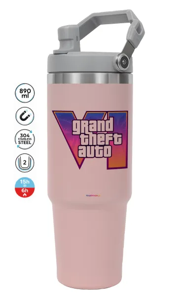 GTA VI — PINK Travel Tumbler with Handle 890ml