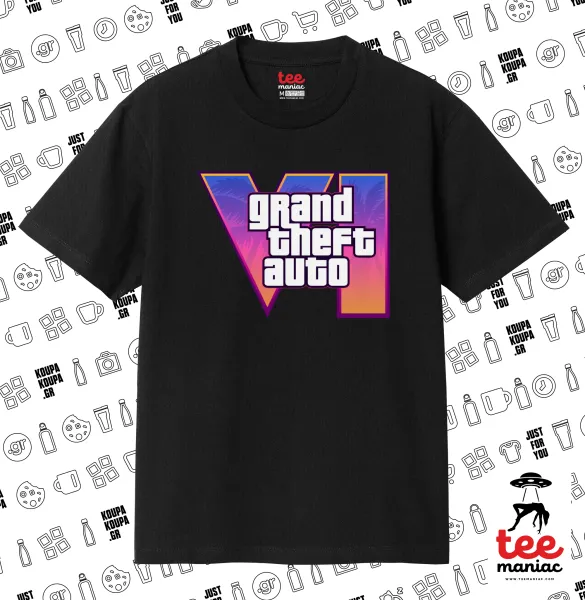 GTA VI — ΜΑΥΡΟ Κλασικό T-Shirt, διπλής ραφής, χωρίς πλευρικές ραφές από 100% βαμβάκι. Vegan & OEKO-TEX πιστοποιημένο.