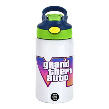 GTA VI, Παιδικό παγούρι θερμό, ανοξείδωτο, με καλαμάκι ασφαλείας, πράσινο/μπλε (350ml)