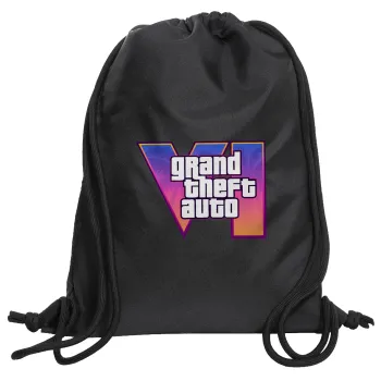 GTA VI, Τσάντα πλάτης πουγκί GYMBAG Μαύρη, με τσέπη (40x48cm) & χονδρά κορδόνια