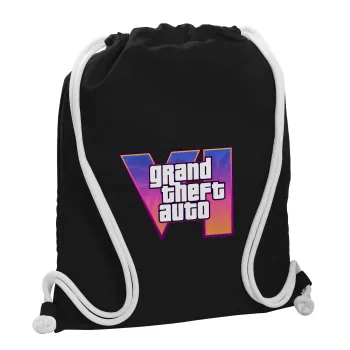 GTA VI, Τσάντα πλάτης πουγκί GYMBAG Μαύρη, με τσέπη (40x48cm) & χονδρά λευκά κορδόνια