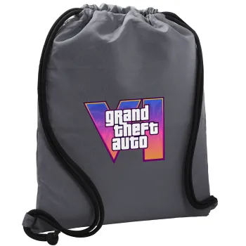 GTA VI, Τσάντα πλάτης πουγκί GYMBAG ΓΚΡΙ, με τσέπη (40x48cm) & χονδρά κορδόνια
