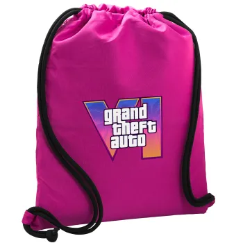 GTA VI, Τσάντα πλάτης πουγκί GYMBAG Φούξια, με τσέπη (40x48cm) & χονδρά κορδόνια