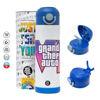 GTA VI, Παιδικό παγούρι θερμό, ανοξείδωτο, με καλαμάκι ασφαλείας, ΜΠΛΕ (500ml)